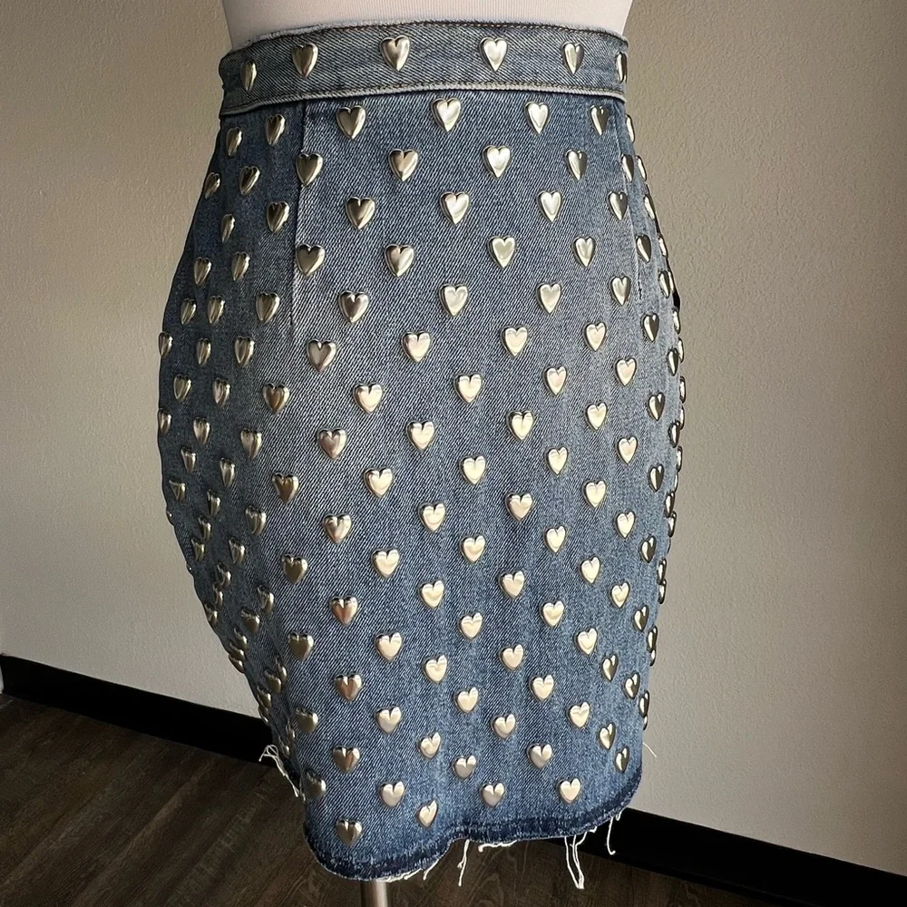 Saint Laurent Denim Mini Skirt with Metal Hearts Size 27